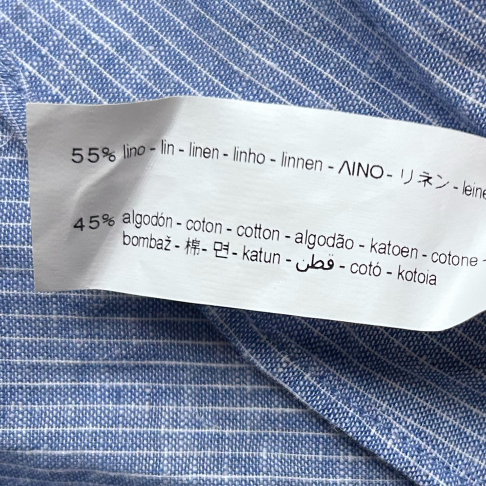 Zara linen cotton blend Shirt Dress Blue Button-Up belter striped small - Picture 9 of 9